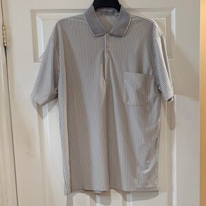 Classic Short-Sleeve Polo in Light Gray Pinstripe